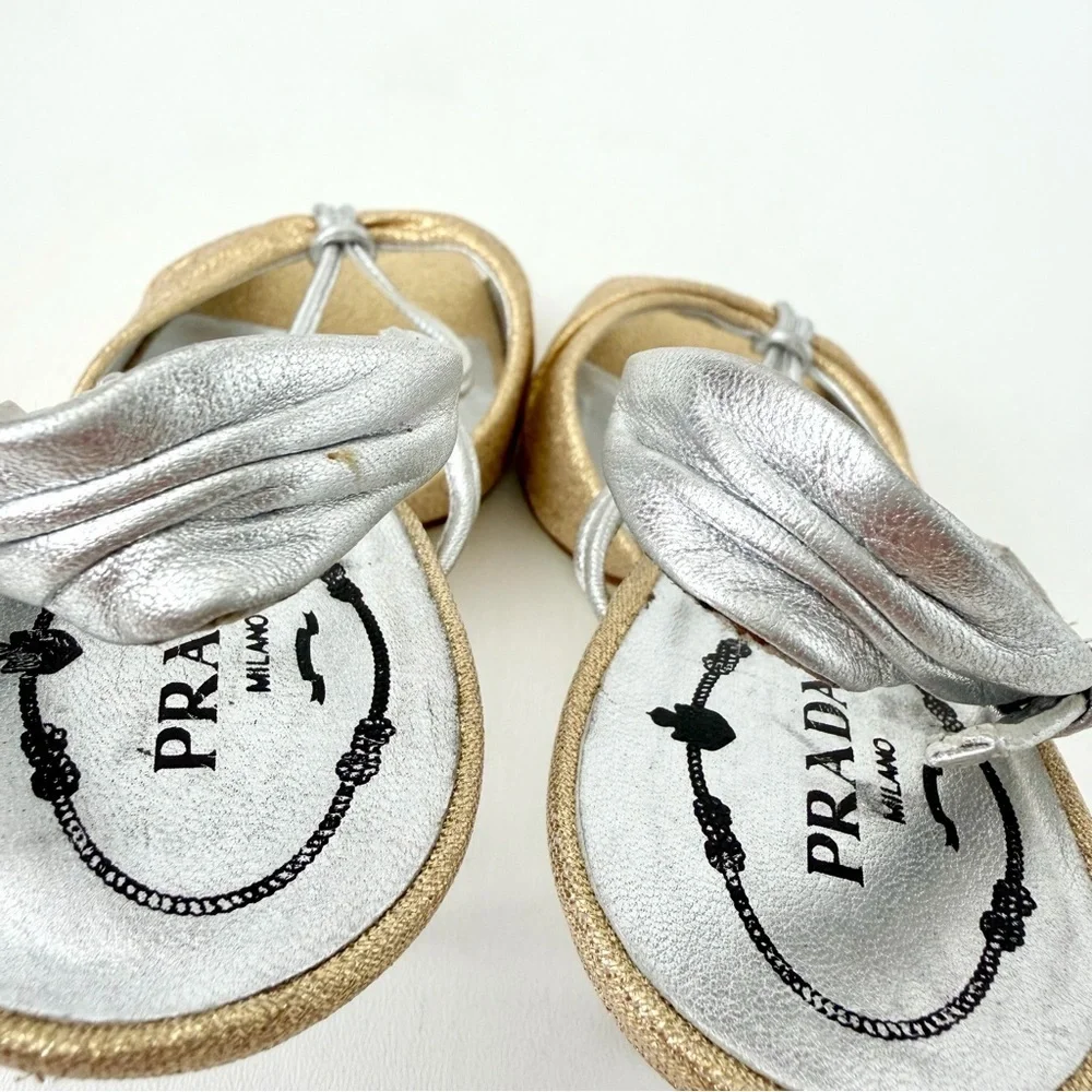 PRADA | Vintage Gold & Silver Metallic Knot Heels Tortoise Stiletto 36.5